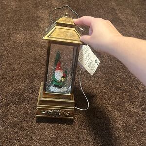 Holiday Time Gold Gnome Lantern with Green Accents